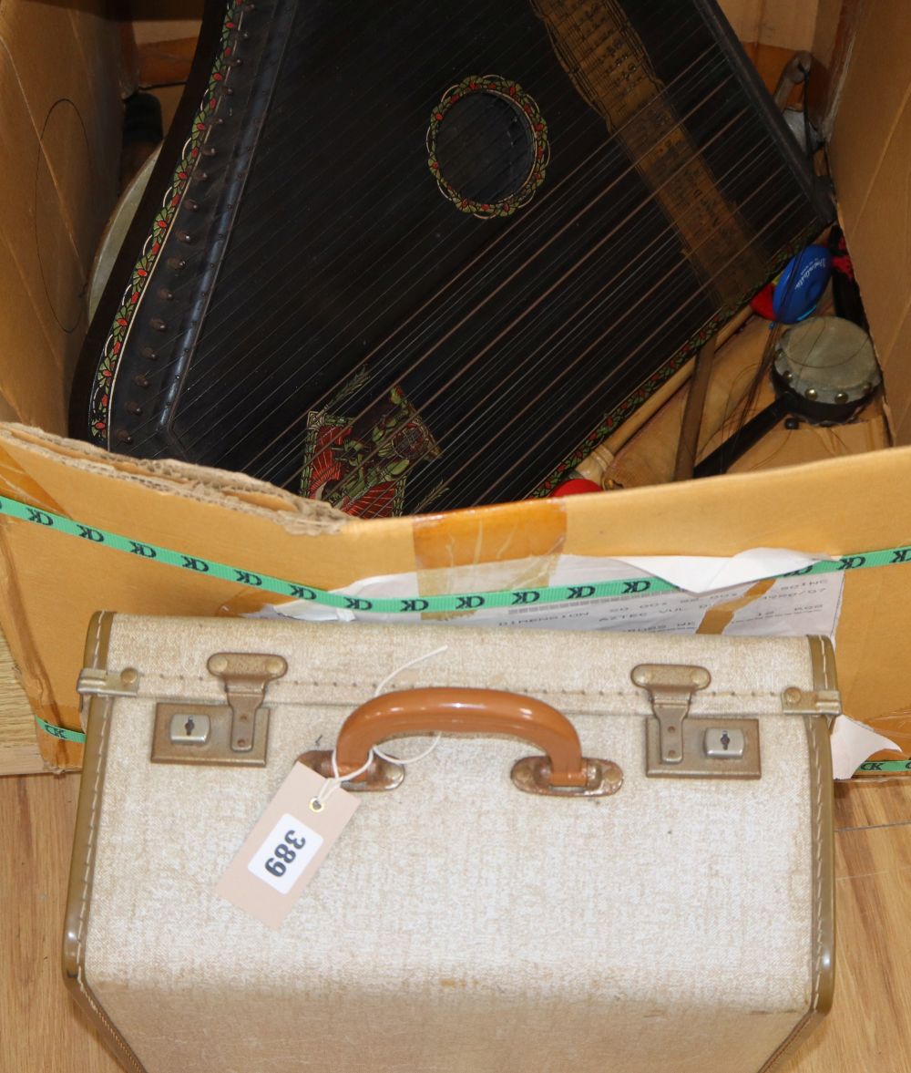 A box accordian, a lyre, etc.